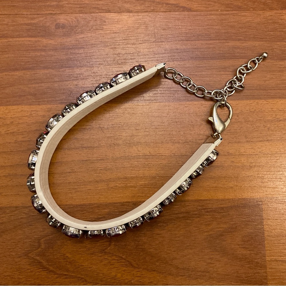 White Faux Leather & Purple Rhinestone Festival Choker - Picture 4 of 7